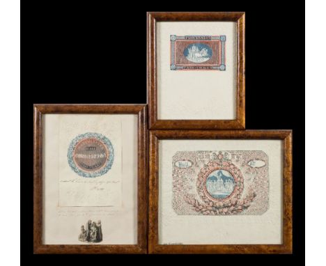 1821 King George IV Coronation, a framed admission ticket to Westminster Abbey:, the central bicoloured print by James Whitin