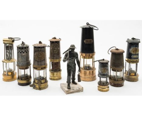 A group of seven various miners lamps:, including two by F Thomas &amp; William Ltd, Aberdeen, one by Ackroyd &amp; Best Ltd 