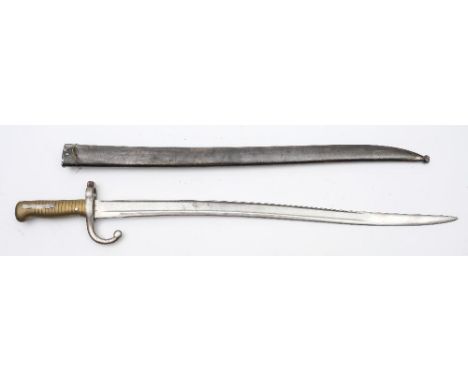 A French 1866 pattern Chassepot sword bayonet:,  numbered 'FG 97170' in a  steel scabbard stamped en suite. 