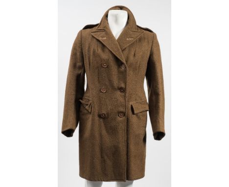 A WWII period Women's Land Army great coat by Stelnberg &amp; Sons Ltd, 1945:, together with WLA tie and gilt lapel badge, a 