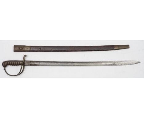 A late 19th century River Police sword:, the slightly curved blade with false edge and single fuller, stamped with crown and 