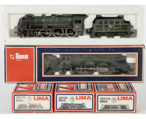 Lima (Italy) OO/HO gauge  a boxed group of four steam and diesel electric locomotives:, and a 4-60 BR green loco and tender 4