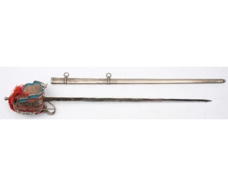A George V Scottish Officer's basket hilt dress sword:, the blade with remains of acid etched decoration over a lined basket 