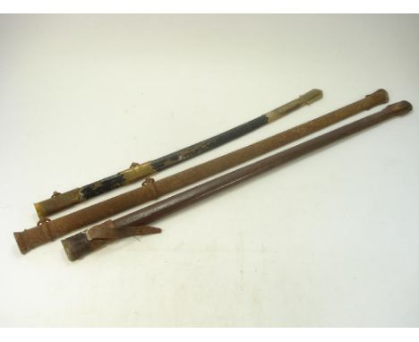 A British Infantry pattern gilt brass mounted scabbard:, together with a  brown leather scabbard and a steel scabbard (3)