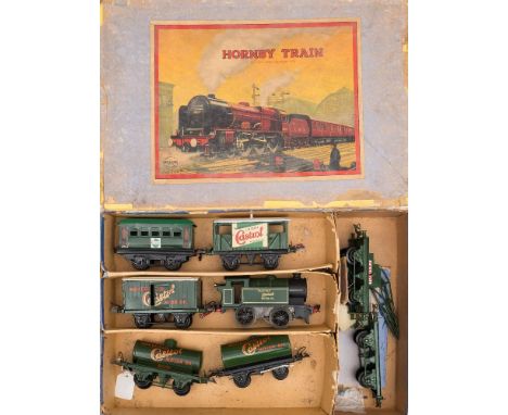 Hornby O gauge Wakefield Castrol Tank wagon:,  together with an 0-4-0 Tank locomotive and six other pieces of rolling stock i