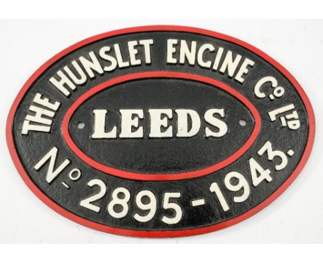 An oval  worksplate The Hunslet Engine Co,Ltd, Leeds, No 2895, 1947:, 29cm long.