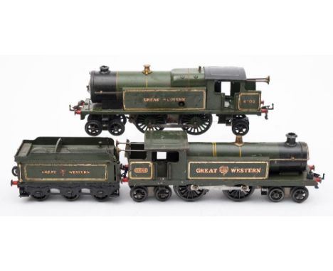 Two Hornby O gauge GWR green tank locomotives:, a No 2 Special 4-4-2 No 4703 and a 4-4-4 No 2243 with tender ( 3)
