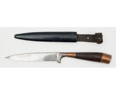 An early 20th century horn handled pesh kabz:, blade length 30.3cm, together with a WWI period German trench knife in black s