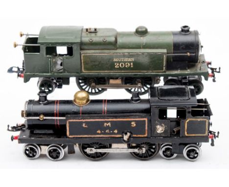 Two Hornby O gauge  tank locomotives:, a SR green No 2 Special 4-4-2 No 2091 and an LMS black No 4-4-4 tank locomotive ( 3)