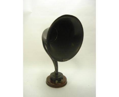 An early 20th century aluminum resonator speaker by S G Brown Ltd, London:, the black painted horn inscribed 'Brown' to bell 