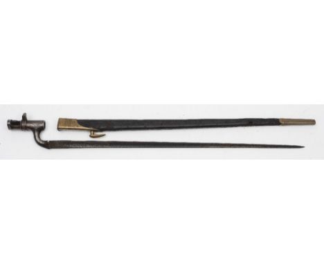An 1895  pattern Martini Henry bayonet:, the triangular section blade stamped with issue marks to ricasso, in a gilt brass mo