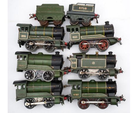 A group of six Hornby O gauge 0-4-0 tank locomotives:, GWR green No 4560, No 9391, No 4797, No 1842 (2) and No 2251, together