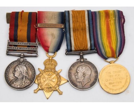 A Queen's South Africa group of four '16904 W O CL 2 A G Rose RA':, QSA with two clasps '766 Corpl A G Rose  Rl Warwick Regt'
