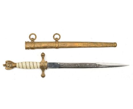 A Third Reich Period Kriegsmarine dirk by Eickhorn:, the double edged fullered blade with acid etched foul anchor decoration 