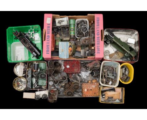 A collection of miscellaneous O gauge clockwork engine parts and spares,: together with a tank locomotive body etc ( a lot))