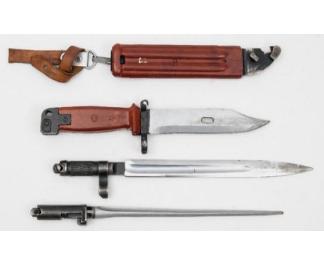 A Chinese AKS 75 pattern bayonet:, based upon the Russian AK 47 AKM II bayonet, clipped back blade with saw back and wire cut