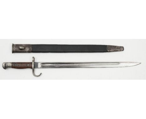 A 1907 pattern sword bayonet by Sanderson:, the blade signed to ricasso and stamped with crown and 'ER' cipher, ring hilt wit