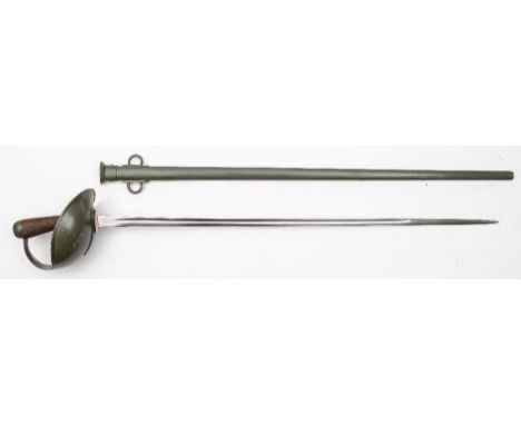 A WWI period 1908 pattern British Cavalry Trooper's sword:, the straight fullered blade stamped  with broad arrow '04 14' to 