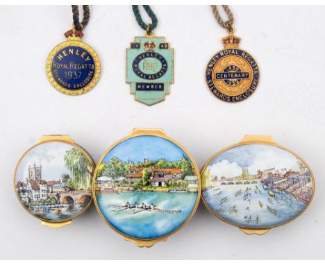 Two enamel Hanley Regatta Steward's badges for 1937 and 1939 and a Member's badge for 1949:, together with three enamel patch