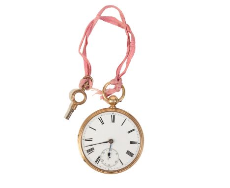 JOHN COOKE OF LONDON:  AN 18CT GOLD GENTLEMAN'S OPEN-FACED POCKET WATCH with key-wind movement, the white enamel dial with bl