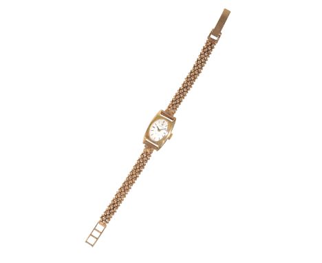 AN OMEGA DE VILLE GOLD-PLATED LADY'S WRISTWATCH with manual wind movement, the silver dial with gold baton numerals and dark 