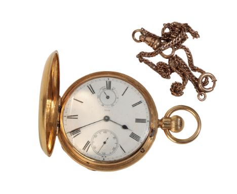AN ARMY &amp; NAVY 18CT GOLD GENTLEMAN'S FULL HUNTER  POCKET WATCH with key-wind movement, the white enamel dial with double 