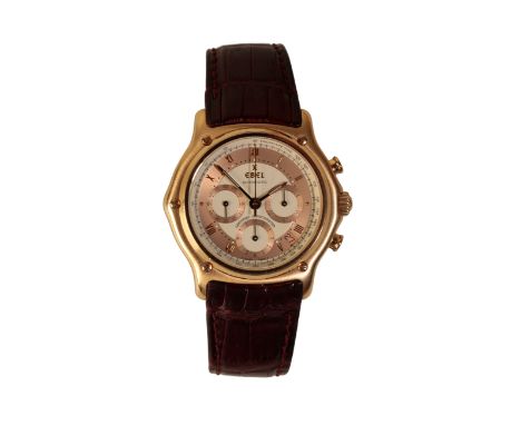 EBEL LE MODULOR: AN 18CT GOLD GENTLEMAN'S CHRONOGRAPH WRISTWATCH, the cream and rose gold two-tone dial with triple chronogra