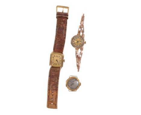 A GOLD GENTLEMAN'S WRISTWATCH with manual wind movement, the gold dial with black Arabic numerals and dark blue steel hands, 