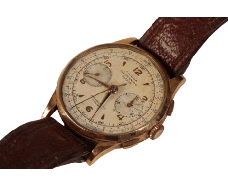 A SIDUNA CHRONOGRAPHE SUISSE 18CT GOLD GENTLEMAN'S WRISTWATCH with manual wind movement, the white dial with gold and Arabic 