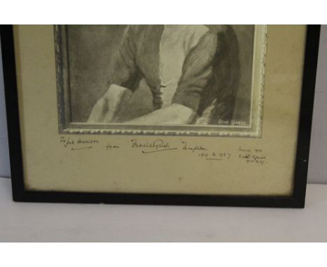 After Olive Snell, a monochrome portrait print, mounted to card with hand-written inscription 'To Jack Harrison from Frederic