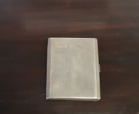 George VI engine turned silver cigarette case by Walker &amp; Hall, Birmingham 1937, 10cm x 8.5cm, 154 grams, monogrammed