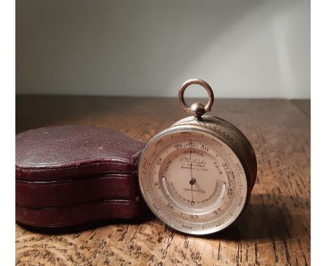 Victorian silver cased double sided pocket barometer and compass by F. B. Winter, 21 Grey Street, Newcastle, the engine turne