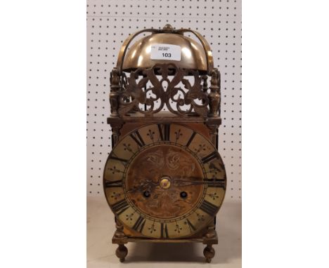 19th Century brass 'Lantern' style mantle clock, case of traditional design containing two train spring powered movement, str