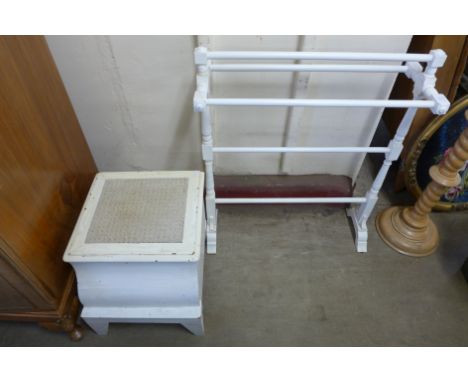 A painted towel rail and a painted commode 