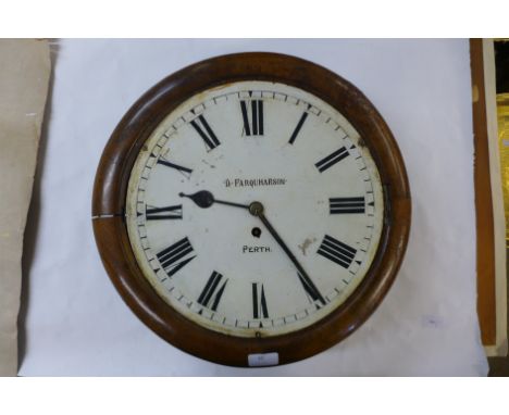 A Victorian walnut circular fusee wall clock, the dial signed D. Farquharson, Perth 