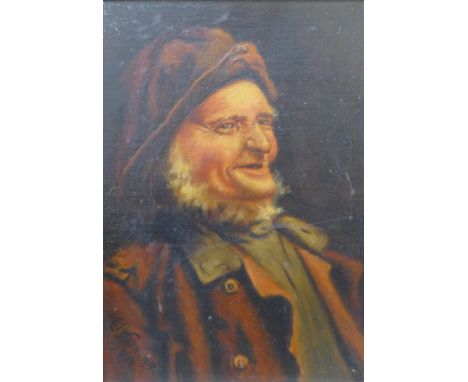 E.J. Watkins, portrait of an old fisherman, oil on canvas laid on board, dated 1921, 25 x 17cms, framed 