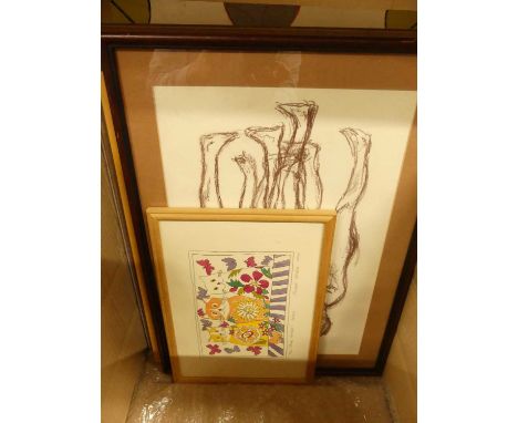 A box of assorted contemporary pictures and prints, to include Rachel Green lithograph