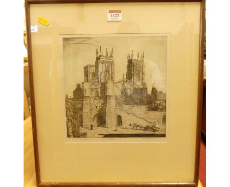E.F. Powell - York Minster, etching, signed, titled and dated '39 in pencil to the margin, 23 x 23cm 