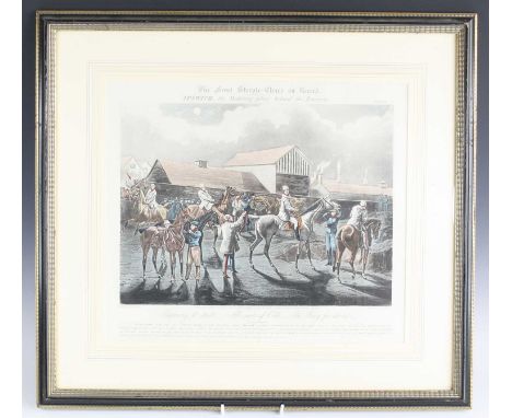John Harris after Henry Alken, (19th century,) The First Steeple-Chase on Record, plates I-IV, aquatint engraving, hand colou
