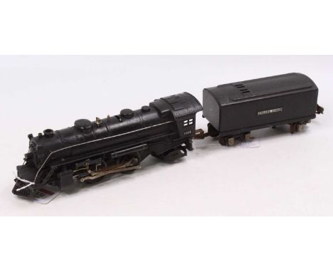 Lionel 0-gauge electric 2-4-2 loco &amp; tender No.1664, black, motion shows light corrosion as do wheels and couplings on te