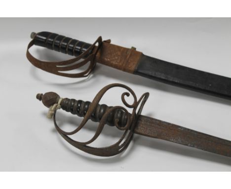 A MODERN CAVALRY SABRE SWORD WITH SCABBARD TOGETHER WITH A ANOTHER SWORD WITH BASKET HILT  