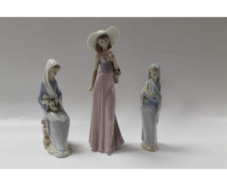 TWO LLADRO LADY FIGURES TOGETHER WITH A LARGER NAO LADY 