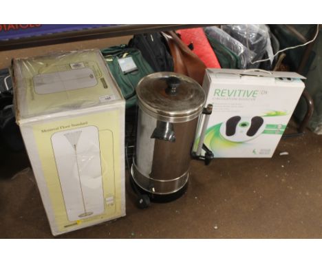 A BOXED LAMP TOGETHER WITH A WATER BOILER, ETC 