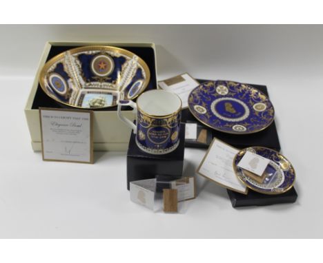 NELSON INTEREST - A COLLECTION OF ROYAL WORCESTER COMMEMORATIVE PIECES BOXED, WITH SLITHERS OF 'VICTORY WOOD' WITH CERTIFICAT