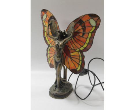 AN ART DECO TIFFANY STYLE LAMP IN THE FORM OF A BUTTERFLY LADY 