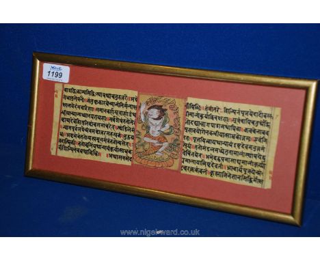 A rare Tibetan illuminated manuscript with two columns of text and a central miniature of Hevjara.