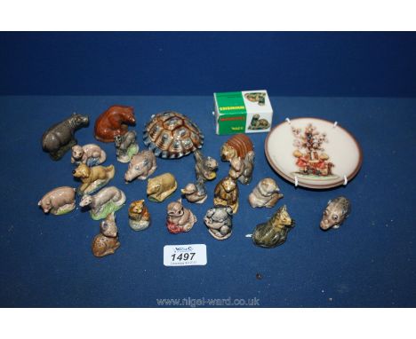 Miscellaneous Wade Whimsies including Hippo, Squirrel, Pig, etc and a 1993 Hummel plate.