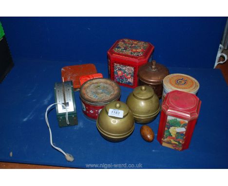 Two Lipton Tea Caddies for the British Empire Exhibition, a Puritan Tips, a Coronation 1953 Tea Caddy and various other Tins