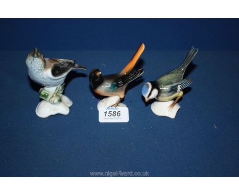 Three Goebel birds including a 'Blue Mouse' Blue Tit.