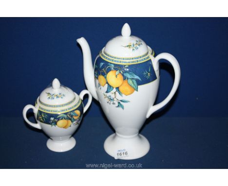 A Wedgwood Citrons full size Coffee Pot and sucrier.